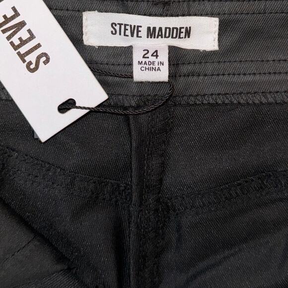 NWT Steve Madden Faux Leather Black Pants Size 24 Straight Leg High Rise - Picture 3 of 7